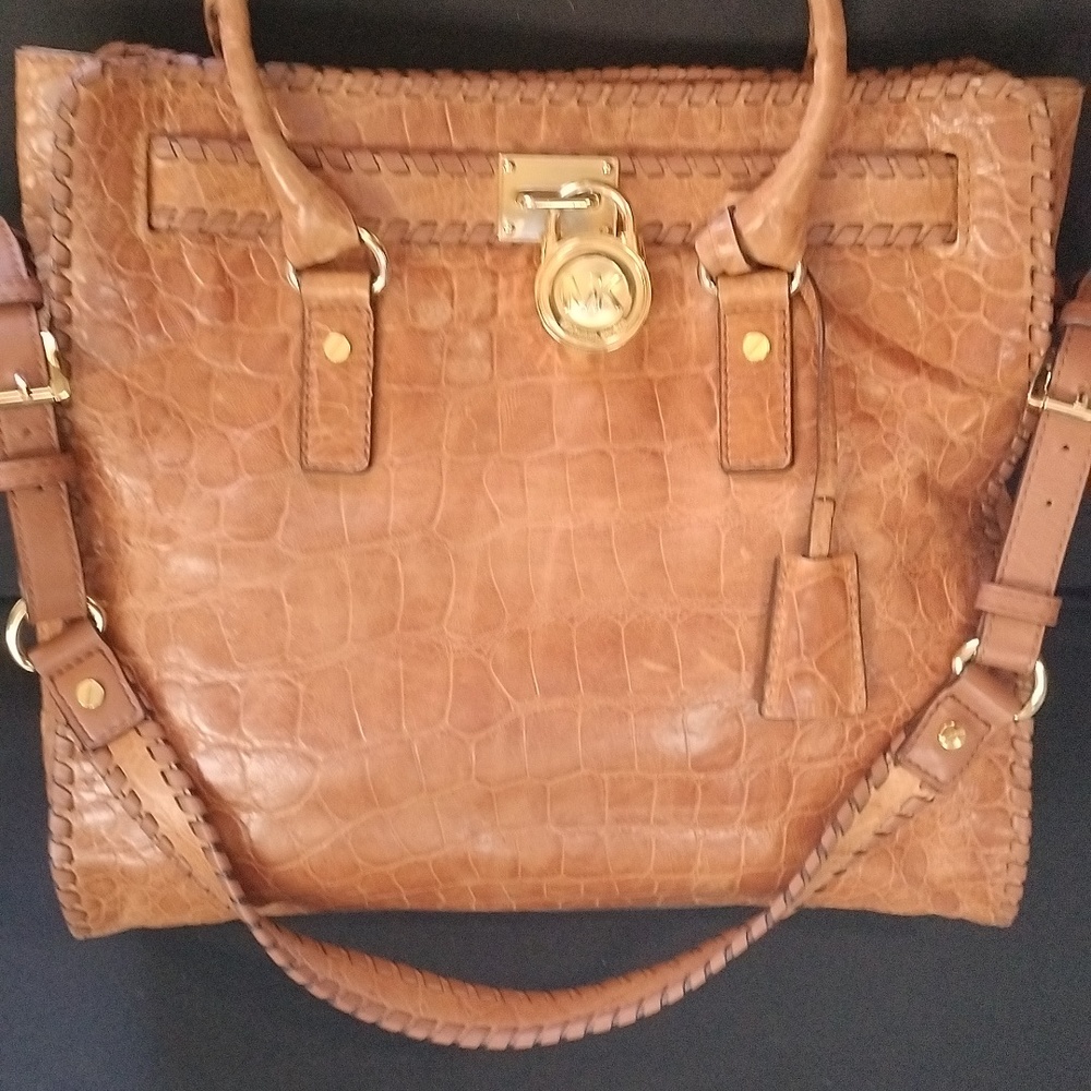 RARE Michael by Michael Kors brown crock embossed leather Hamilton satchel - Picture 2 of 15